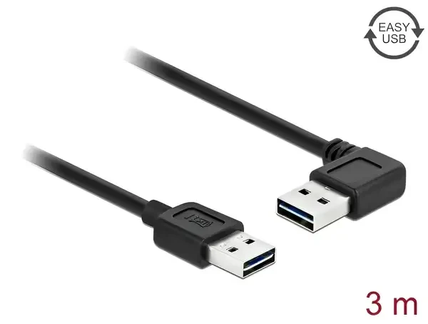 כבל EASY-USB 2.0 Type-A עם מחברים דו כיווניים צד אחד בזווית 90° ז/ז DELOCK | 83466 | 4K