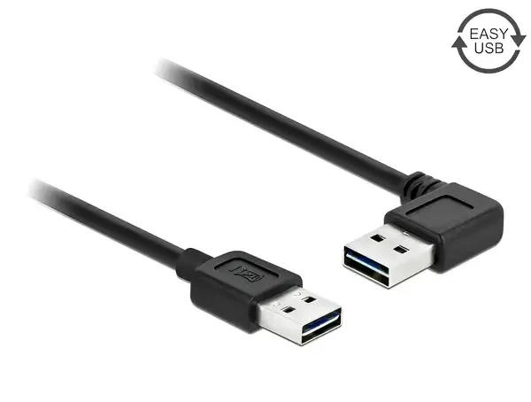 כבל EASY-USB 2.0 Type-A עם מחברים דו כיווניים צד אחד בזווית 90° ז/ז DELOCK | 85557 | 4K