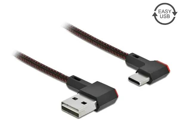 כבל EASY-USB 2.0 תקע USB-A בזווית צד 90° לתקע USB-C בזווית צד 90° ז/ז DELOCK | 85283 | 4K