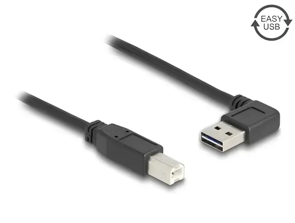 כבל USB 2.0 A-B ז/ז עם מחבר דו כיווני בזווית צד 90° ז/ז DELOCK | 83375 | 4K