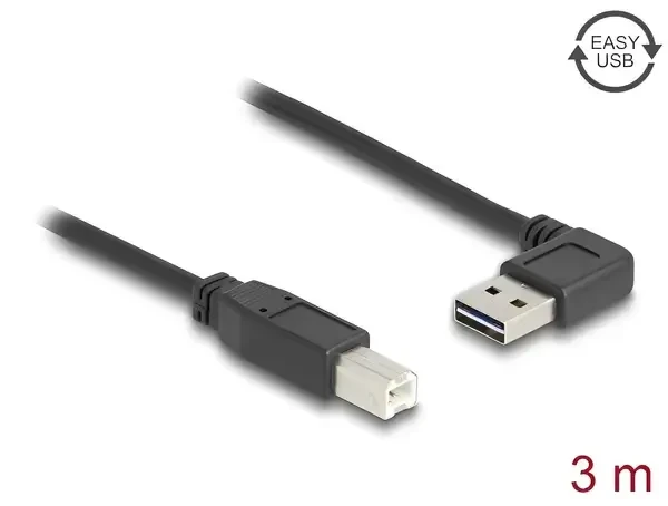 כבל USB 2.0 A-B ז/ז עם מחבר דו כיווני בזווית צד 90° ז/ז DELOCK | 83376 | 4K