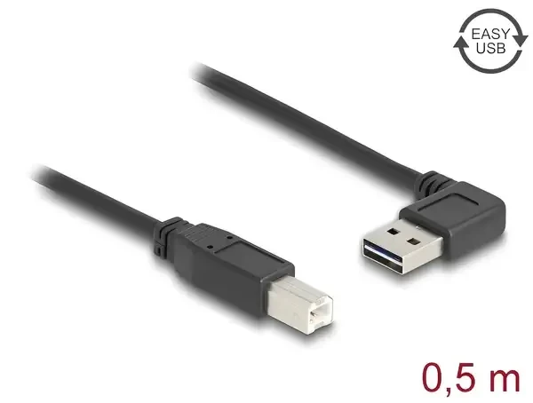 כבל USB 2.0 A-B ז/ז עם מחבר דו כיווני בזווית צד 90° ז/ז DELOCK | 85167 | 4K