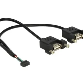 כבל USB 2.0 להתקנה בפאנל שקע 10 פין ל- 2 שקעים USB-A עם מרחק בין הברגים 28.5 מ"מ DELOCK | 84832 | 4K