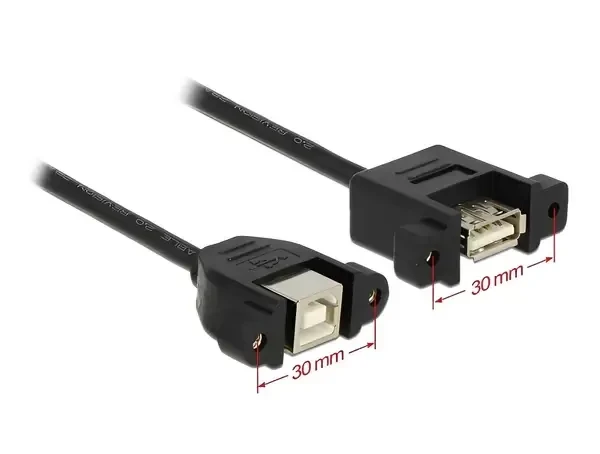 כבל USB 2.0 להתקנה בפאנל שקע USB-A לשקע USB-B עם מרחק בין הברגים 30 מ"מ ז/ז DELOCK | 85107 | 4K