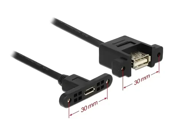 כבל USB 2.0 להתקנה בפאנל שקע USB-A לשקע מיקרו USB-B עם מרחק בין הברגים 30 מ"מ DELOCK | 85110 | 4K