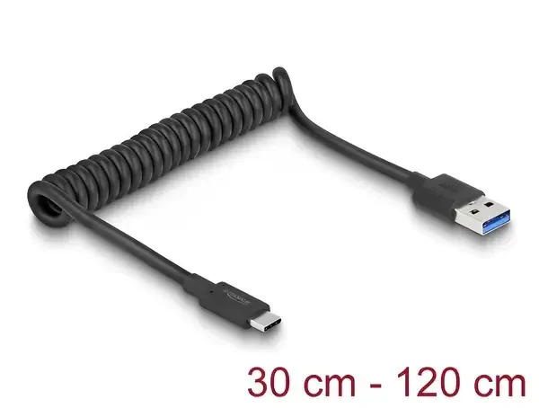 כבל USB 3.1 Gen 2 10Gbps מסולסל תקע USB-C לתקע USB-A ז/ז DELOCK | 85349 | 4K