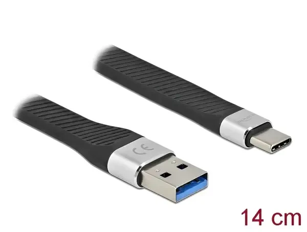 כבל USB 3.2 Gen 1 5Gbps שטוח תקע USB-C לתקע USB-A תומך PD 3 A ז/ז DELOCK | 86938 | 4K