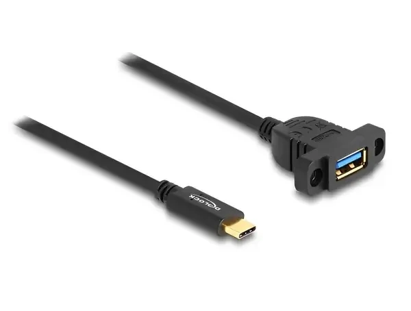 כבל USB 3.2 Gen 2 להתקנה בפאנל תקע USB-C לשקע USB-A עם מרחק בין הברגים 28 מ"מ ז/נ DELOCK | 87826 | 4K