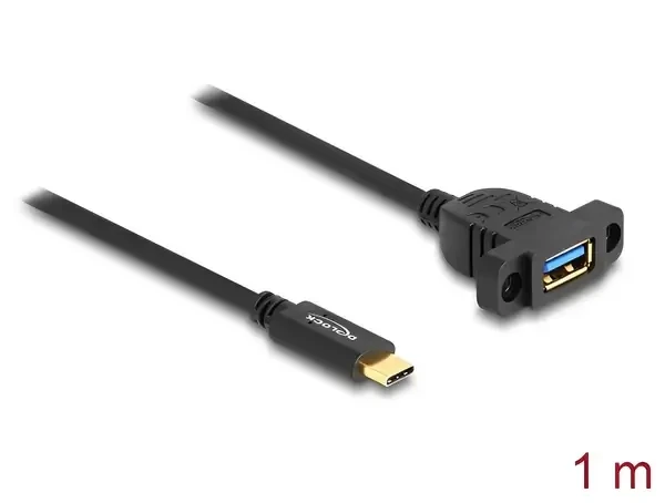 כבל USB 3.2 Gen 2 להתקנה בפאנל תקע USB-C לשקע USB-A עם מרחק בין הברגים 28 מ"מ ז/נ DELOCK | 87826 | 4K