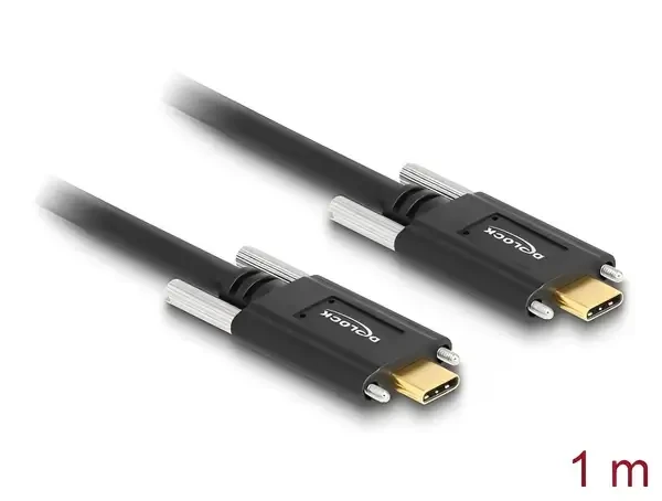 כבל USB-C 3.1 Gen2 10Gbps עם ברגים נעילה תומך PD 3A ז/ז DELOCK | 83720 | 4K