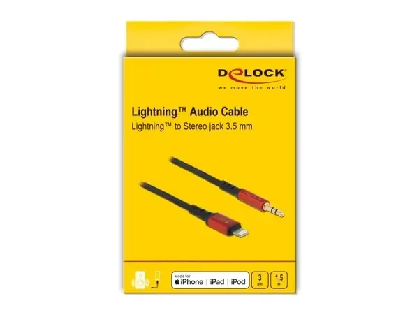 כבל אודיו Lightning MFi Certified זכר לתקע PL 3.5 סטריאו 3 מגעים ז/ז DELOCK | 86586