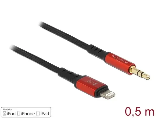 כבל אודיו Lightning MFi Certified זכר לתקע PL 3.5 סטריאו 3 מגעים ז/ז DELOCK | 86586