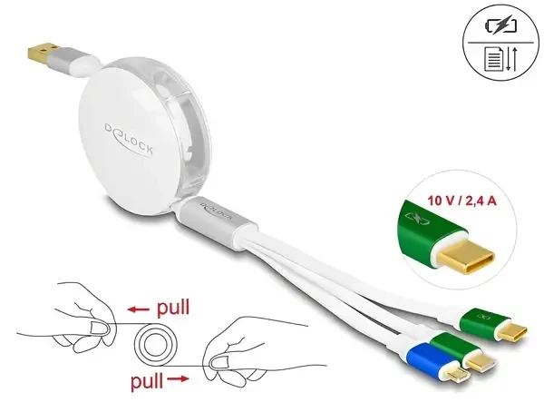 כבל טעינה ונתונים נמתח תקע USB-A לתקעים USB-C x 2 / Micro-B ז/ז DELOCK | 85358 | 4K