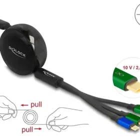 כבל טעינה ונתונים נמתח תקע USB-A לתקעים USB-C x 2 / Micro-B ז/ז DELOCK | 85359 | 4K
