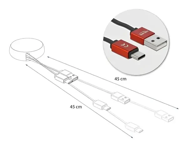 כבל טעינה ונתונים נמתח תקע USB-C לתקע USB-A ז/ז DELOCK | 85819 | 4K