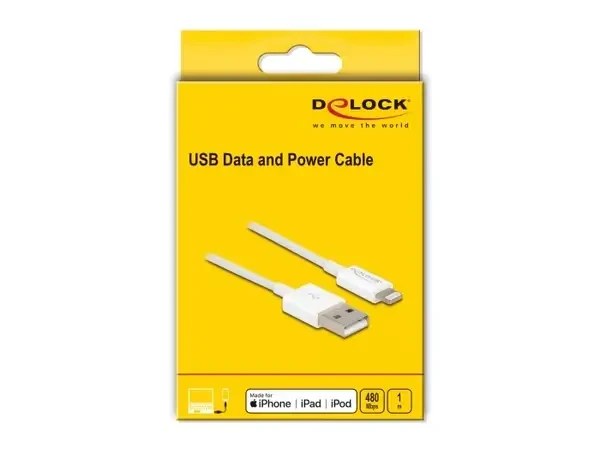 כבל טעינה ונתונים תקע USB-A לתקע Lightning MFi צבע לבן ז/ז DELOCK | 83000