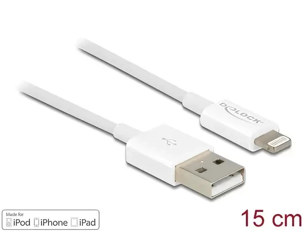 כבל טעינה ונתונים תקע USB-A לתקע Lightning MFi צבע לבן ז/ז DELOCK | 83001
