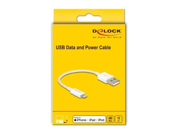 כבל טעינה ונתונים תקע USB-A לתקע Lightning MFi צבע לבן ז/ז DELOCK | 83001