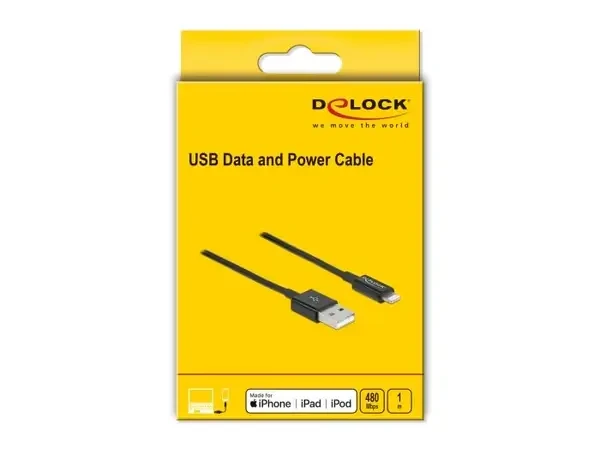 כבל טעינה ונתונים תקע USB-A לתקע Lightning MFi צבע שחור ז/ז DELOCK | 83002