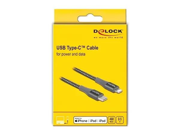 כבל טעינה ונתונים תקע USB-C לתקע Lightning MFi Certified ז/ז DELOCK | 86632