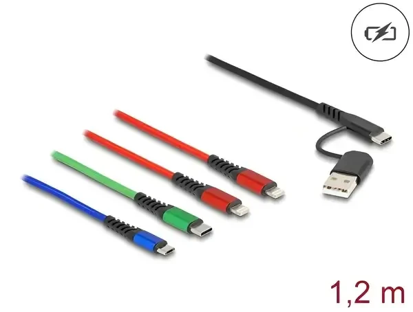 כבל טעינה תקע USB-A / C לתקעים Lightning x 2 / USB-C / Micro-B ז/ז DELOCK | 87884