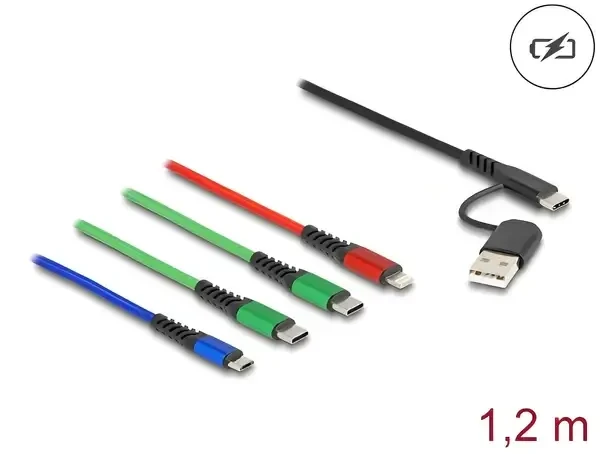 כבל טעינה תקע USB-A / C לתקעים USB-C x 2 / Micro-B / Lightning ז/ז DELOCK | 87035