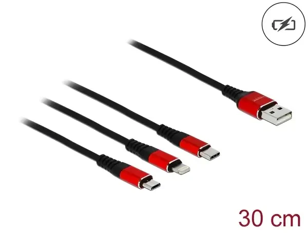 כבל טעינה תקע USB-A לתקעים Lightning / USB-C / Micro-B ז/ז DELOCK | 85891 | 4K