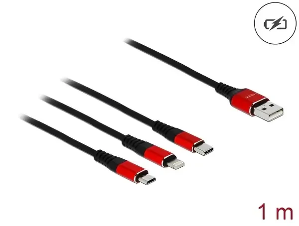 כבל טעינה תקע USB-A לתקעים Lightning USB-C Micro-B זז DELOCK 85892 4K