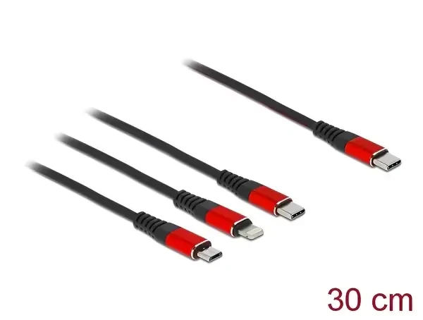כבל טעינה תקע USB-C לתקעים Lightning / USB-C / Micro-B ז/ז DELOCK | 86710