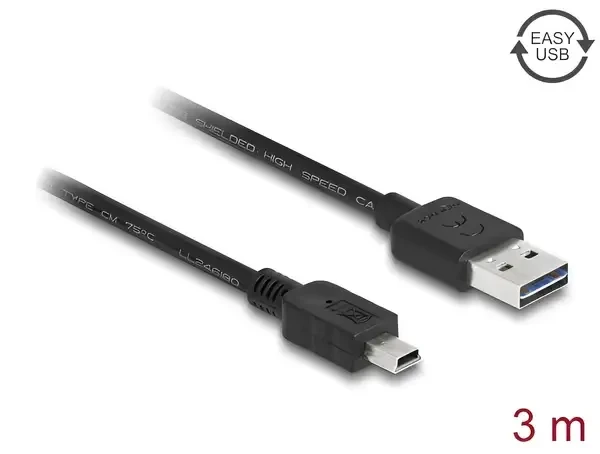 כבל מיני EASY-USB 2.0 תקע Mini-B לתקע USB-A דו כיווני ז/ז DELOCK | 83364 | 4K