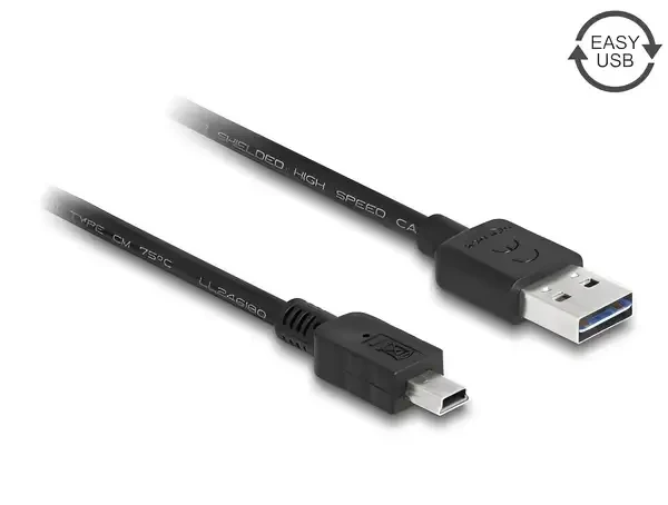 כבל מיני EASY-USB 2.0 תקע Mini-B לתקע USB-A דו כיווני ז/ז DELOCK | 83365 | 4K