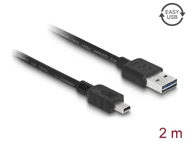 כבל מיני EASY-USB 2.0 תקע Mini-B לתקע USB-A דו כיווני ז/ז DELOCK | 85554 | 4K