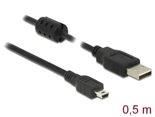 כבל מיני USB 2.0 תקע USB-A לתקע Mini-B בזווית 90° שמאלה ז/ז DELOCK | 84911 | 4K