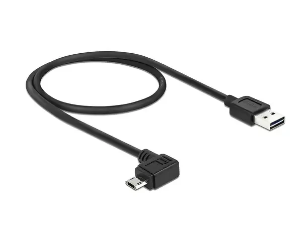 כבל מיקרו EASY-USB 2.0 תקע Micro-B בזווית צד 90° לתקע USB-A עם מחברים דו כיווניים ז/ז DELOCK | 83847 | 4K