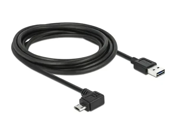 כבל מיקרו EASY-USB 2.0 תקע Micro-B בזווית צד 90° לתקע USB-A עם מחברים דו כיווניים ז/ז DELOCK | 83854 | 4K