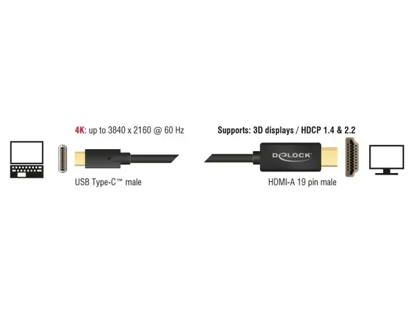 כבל תצוגה USB-C לחיבור מסך HDMI ז/ז תומך 60 הרץ ז/ז DELOCK | 85290 | 4K