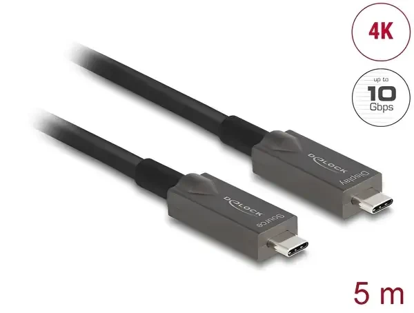 כבל תצוגה ונתונים USB-C 4K HDR אקטיבי על סיב אופטי תומך PD 3A ז/ז DELOCK | 84146 | 40K