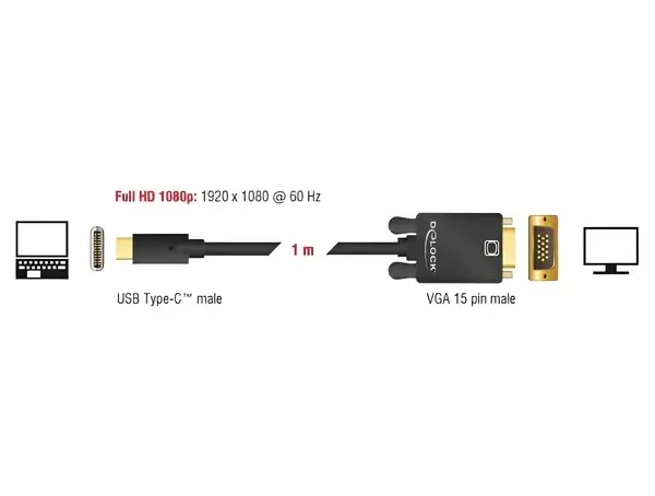 כבל תצוגה תקע USB-C לתקע VGA ז/ז DELOCK | 85263