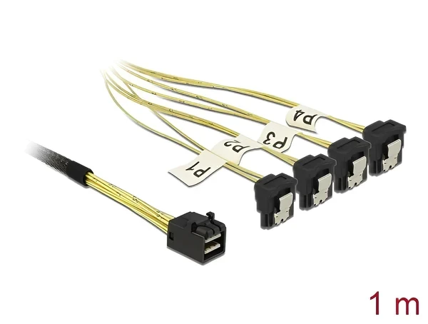 כבל Mini SAS HD SFF-8643 ל- SATA 7 pin x 4 בזווית 90° ז/ז DELOCK | 85685 | 4K
