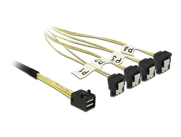 כבל Mini SAS HD SFF-8643 ל- SATA 7 pin x 4 בזווית 90° ז/ז DELOCK | 85685 | 4K