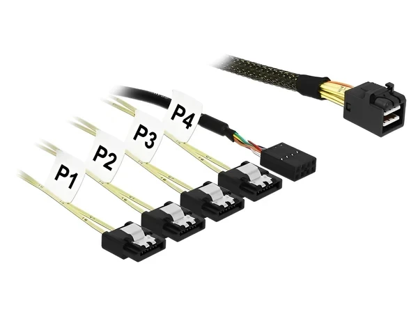 כבל Mini SAS HD SFF-8643 ל-Sideband + SATA 7 pin x 4 ז/נ DELOCK | 83315 | 4K