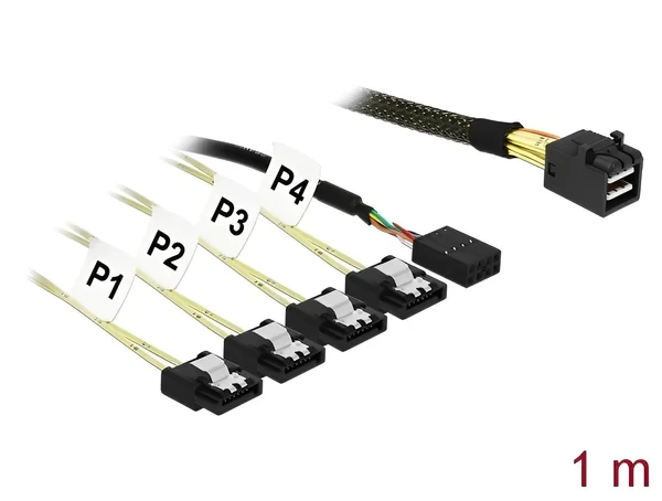 כבל Mini SAS HD SFF-8643 ל-Sideband + SATA 7 pin x 4 ז/נ DELOCK | 85732 | 4K