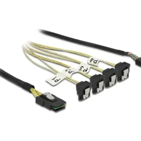 כבל Mini SAS SFF-8087 ל- SATA 7 pin x 4 בזווית 90° + Sideband זנ DELOCK 85683 4K