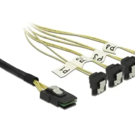 כבל Mini SAS SFF-8087 ל-SATA 7 pin x 4 בזווית 90° ז/נ DELOCK | 85686 | 4K