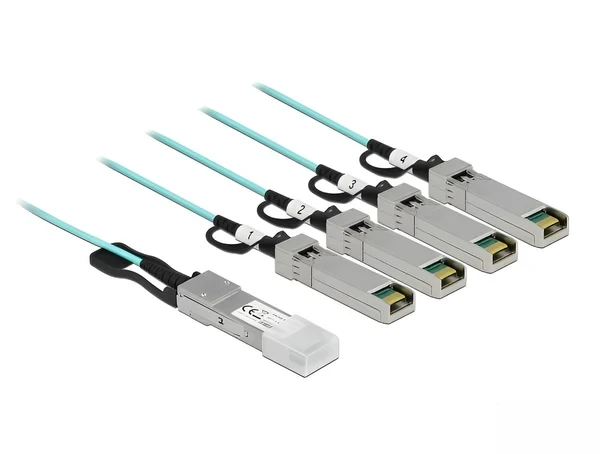 כבל אופטי אקטיבי +QSFP זכר ל- 4 חיבורים +SFP זכר DELOCK | 84058 | 4K