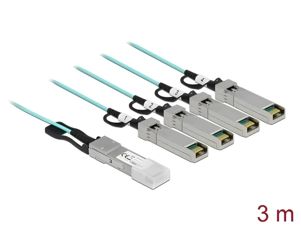 כבל אופטי אקטיבי +QSFP זכר ל- 4 חיבורים +SFP זכר DELOCK | 84058 | 4K