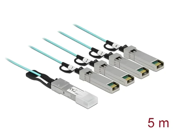 כבל אופטי אקטיבי +QSFP זכר ל- 4 חיבורים +SFP זכר DELOCK | 84069 | 4K