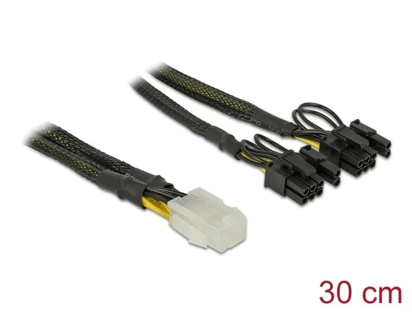 כבל חשמל PCI Express עם ציפוי בד Nylon שקע 6 פינים ל- 2 תקעים 8 (6+2) פינים ז/נ DELOCK | 85455 | 4K