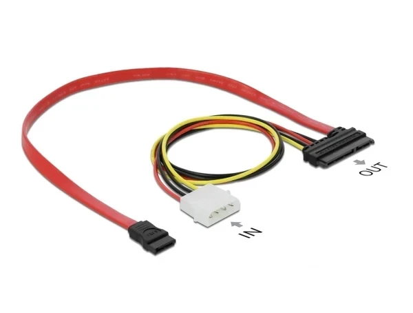 כבל חשמל ונתונים שקע SATA 3 Gb/s 22 pin לשקע SATA 7 pin + תקע מולקס נ/נ DELOCK | 84230 | 4K