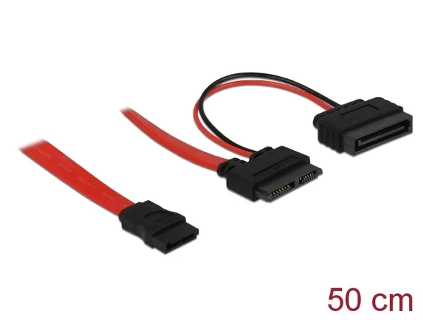 כבל חשמל ונתונים שקע Slim SATA 13 pin לשקע SATA 7 pin + תקע Power SATA ז/נ DELOCK | 84418 | 4K